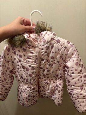 Othr Pink Polka Dot Puffer Jacket with Faux Fur Trim